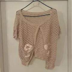 WILLSELECTION 透かし編み 半袖カーディガン ピンクベージュ