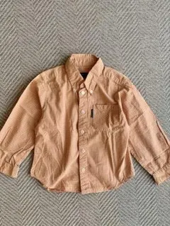 オレンジ　チェック ボタンダウン　長袖シャツ