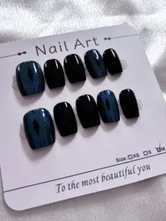 47現品　ネイルチップ　量産型　Mサイズ　青　黒　可愛い　まとめ買いお勧め