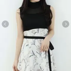 MERCURYDUO シアーノースリニット花柄ドッキングワンピース