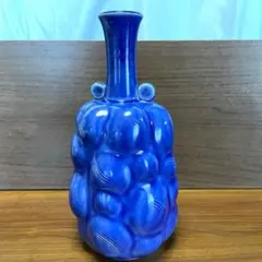 人間国宝 加藤卓男 瑠璃釉 櫛目花生 西暦2000年 特別創作 花瓶 花