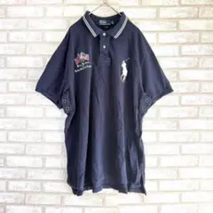 ポロラルフローレン　半袖 ポロシャツ　ポニー ロゴ　刺繍　紺　ビッグサイズ 古着