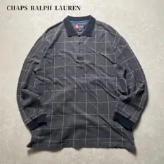 90sCHAPS RALPH LAUREN長袖ポロシャツダークグレーラガーシャツ