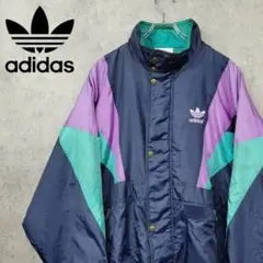 【90s 古着】アディダス 刺繍 ナイロンジャケット マルチネイビー L