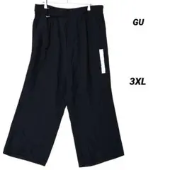 新品タグ付 GU ベルトタックストレートパンツ 3XL 黒 ワイド 大きいサイズ