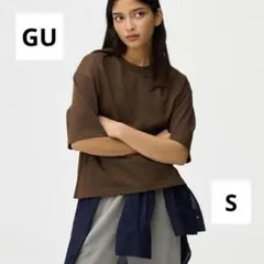 GU コットン混合ショートスリーブTシャツ（ブラウン）S