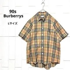 90s Burberrys 総柄 ノバチェック リネンコットン半袖シャツ Lのサムネイル