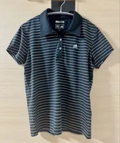adidas ポロシャツ ブラック ボーダー 半袖 Sサイズ　黒　ブラックのサムネイル
