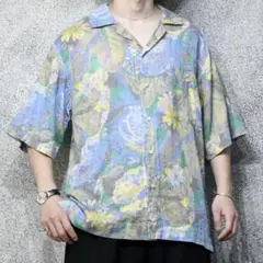 古着 オーバーサイズ オープンカラーシャツ 半袖シャツ 開襟シャツ 総柄シャツ