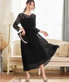 ブラックレースロングドレス パーティードレス