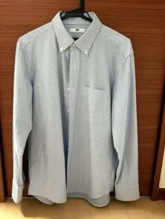 UNIQLO青白ストライプ Lサイズ ボタンダウン長袖シャツ