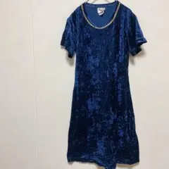 Moon River 【S/M】ネイビーブルー 半袖ワンピース ベロアワンピース