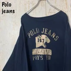 ポロジーンズ アーチロゴ ロンTロングTシャツ ネイビー XXL アメリカ古着