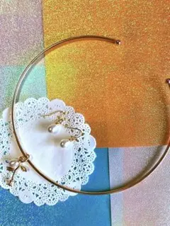 薔薇 雫 水滴 パール ネックレス ゴールド ピアス イヤリング【セット売り】