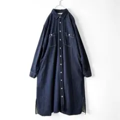ヴェリテクール コットンリネン デニム ロングシャツワンピース 