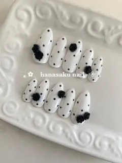 （２）ネイルチップ　薔薇ドットネイル フレンチガーリー　ウィッシュコア 白