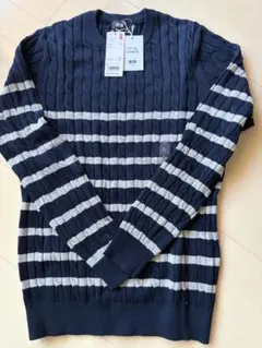 【新品タグ付】ユニクロ コットンカシミヤ ケーブルクルーネックセーター L 紺