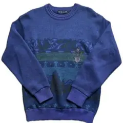 【古着】ZEALZIP 風景柄 デザインニットセーター M 紫