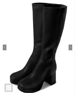 GRL センターシームチャンキーヒール レザーロングブーツ ブラック