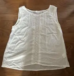 ホワイト レース装飾 ノースリーブ トップス L
