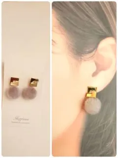ハンドメイド ファーボールデザインピアス♡