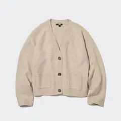 【美品】ユニクロ、スフレヤーンカーディガン　XLサイズ、ベージュ