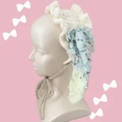取外し可能夢かわいい垂れうさ耳ヘッドドレス 黄色&グリーングラデ かぎ針編み