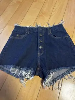 ダークデニム ハイウエストショートパンツ
