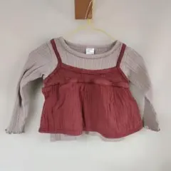 tete a tete 赤・ベージュ レイヤード長袖カットソー 100cm