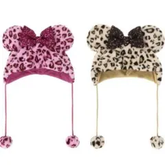 【美品】 ディズニー ミニー ファンキャップ ヒョウ柄 ピンク＆茶色 2点セット