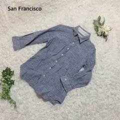 サンフランシスコ　シャツ　七分袖　麻100% 日本製　ビジネス　ストライプ柄