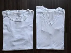 良品計画Mさらっと綿 クルーネック レナウンVネックL半袖Tシャツ白T2枚セットのサムネイル