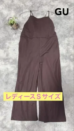【GU】ジーユー サロペットワイドパンツブラウンＳキャミソールオールインワン