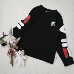 k24ꕤフィラ キッズ 長袖カットソー ロンT【120】黒 袖ビッグロゴ