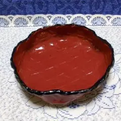✳中古品✳漆工芸「一閑張 菓子器」朱色・籠目の下木地✳鎌倉の店で購入しました✳