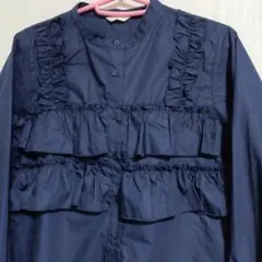 ネイビー フリル付き長袖シャツ