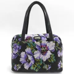 美品 FEILER フェイラー ハンドバッグ シュニール織 花柄 チャコール系