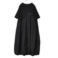 L~LL 大きいサイズ ジャカード切替 バルーン ワンピース レディース/黒