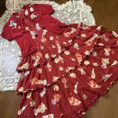 ピンクハウス☆ストロベリーハットプリントロングワンピース段々☆アカ ピンクハウス☆ストロベリーハットプリントロングワンピース段々☆アカ