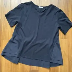 a.v.v 半袖カットソー ペプラム　スリットネック　濃紺　Mのサムネイル