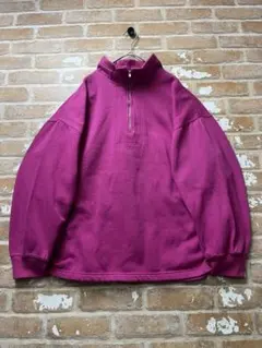 90s スウェット　ピンク　ハーフジップ　オーバーサイズ　無地　ノームコア　古着