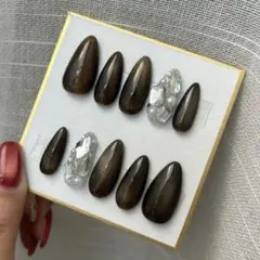 埋め尽くしネイルチップ　ブラウンブラック　マグネット