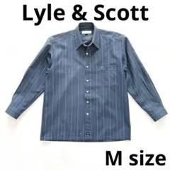 【美品】ライル＆スコット ストライプ 長袖シャツ M グレーブルー ポケ付のサムネイル
