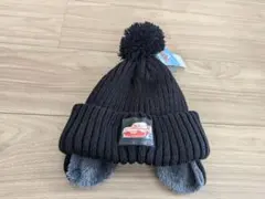 ディズニー　カーズ　ニット帽　裏ボア　黒　耳付き　防寒　ベビー　キッズ　新品