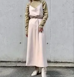 【美品】チャオパニック　フェイクレザートリムキャミワンピース　アイボリー