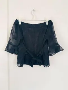 EMODA エモダ オフショル トップス シアー フェザー バックリボン 黒のサムネイル