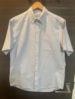 【無印良品】白×水色ストライプ　オックスフォード　ボタンダウンシャツのサムネイル