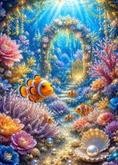 176【カクレクマノミの秘密の珊瑚の庭】開運アート デジタルアート