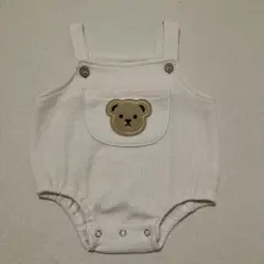 ホワイト クマ刺繍ロンパース