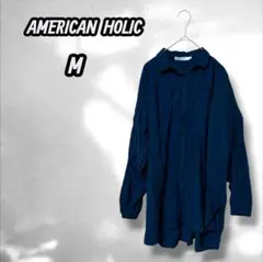 【アメリカンホリック】チュニック シャツ バックオープン 上品 紺 ネイビー M